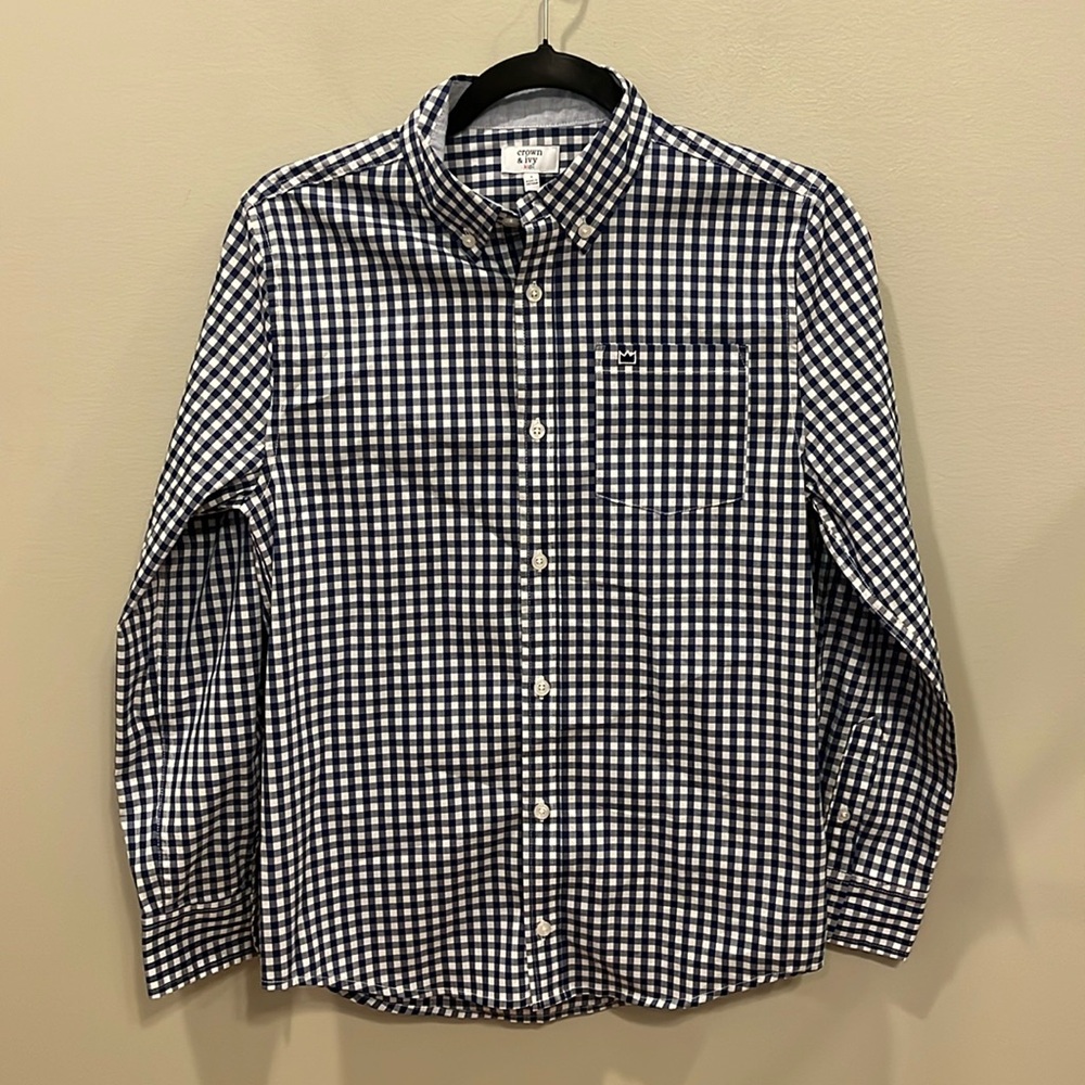 Crown & Ivy Boys Gingham Long Sleeve Button Down Shirt